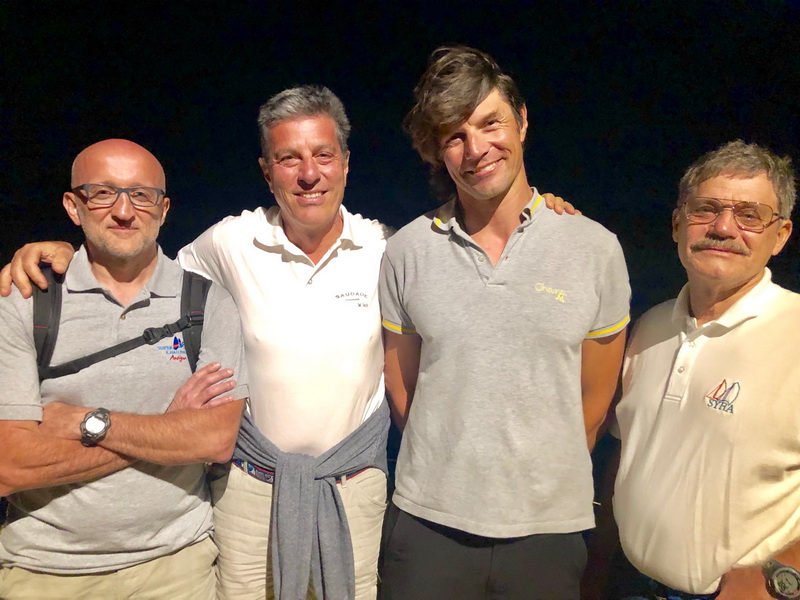 Meeting for an information exchange aboard Ohana: (from left) ORC Super Yacht Rating Officer Gennaro Aveta, ORC Chairman Bruno Finzi, Captain Mattia Dzaja, and SYRA/ORC rating observer Jim Taylor.