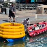 Photograph of a battery powered mark buoy being prepared in St Barths.