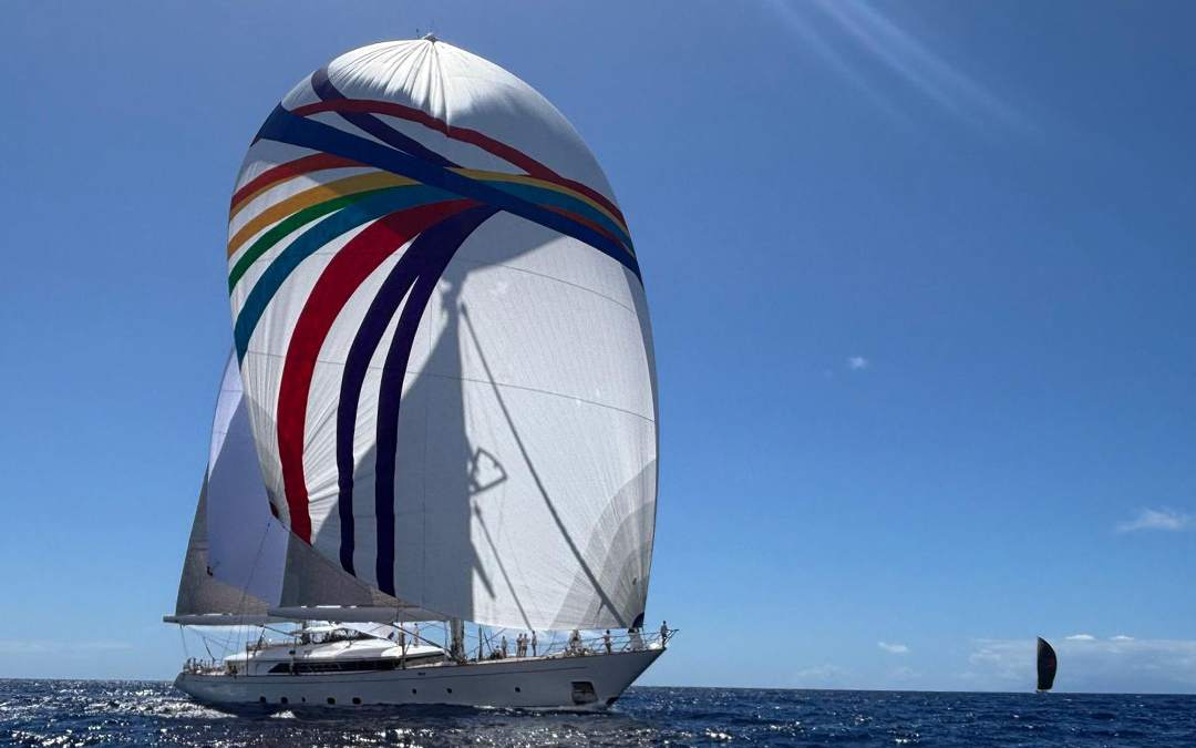Photograph of the yacht Rosehearty sailing at the St. Barths Bucket Regatta.