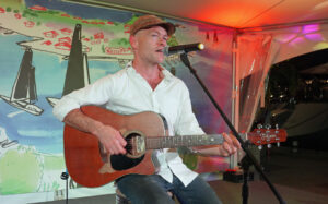 Evan Goodrow performing on the St Barths Bucket Stage on 13 March 2025.