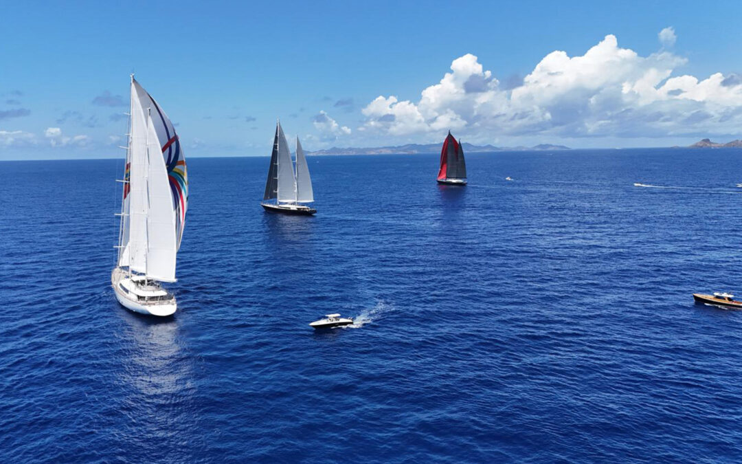 Photo of superyachts racing at the 2025 Bucket Regatta by Martin Baum.