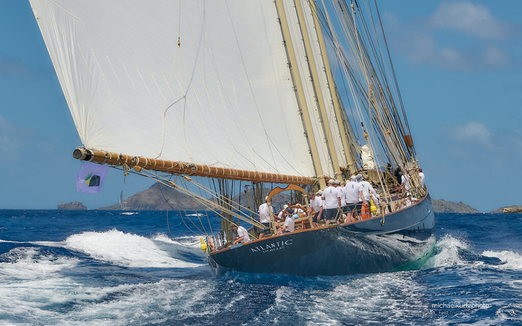 Photograph of the yacht Atlantic racing at the 2026 St. barths Bucket Regatta by Michael Kurtz.